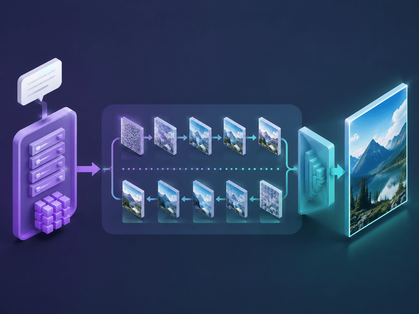 Схема конвейера латентной диффузии Stable Diffusion: энкодер текста, расшумляющая U-Net в латентном пространстве и VAE-декодер, создающий итоговое изображение