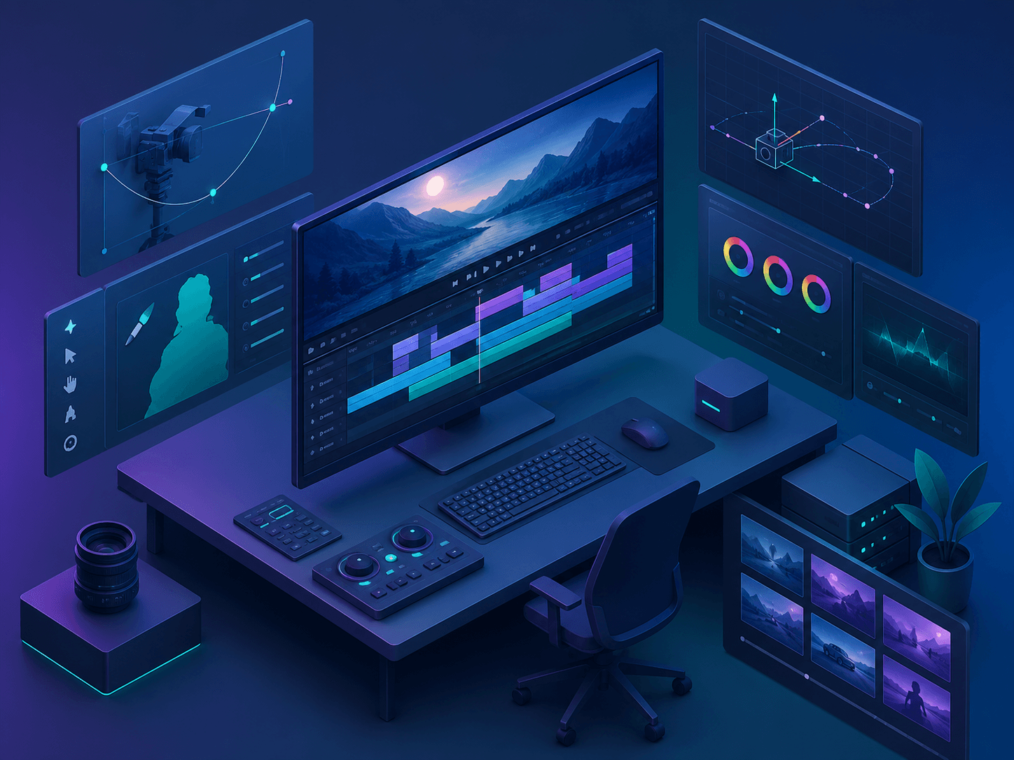 Runway Gen-4 cinematic AI video editing workspace with motion brush and camera controls