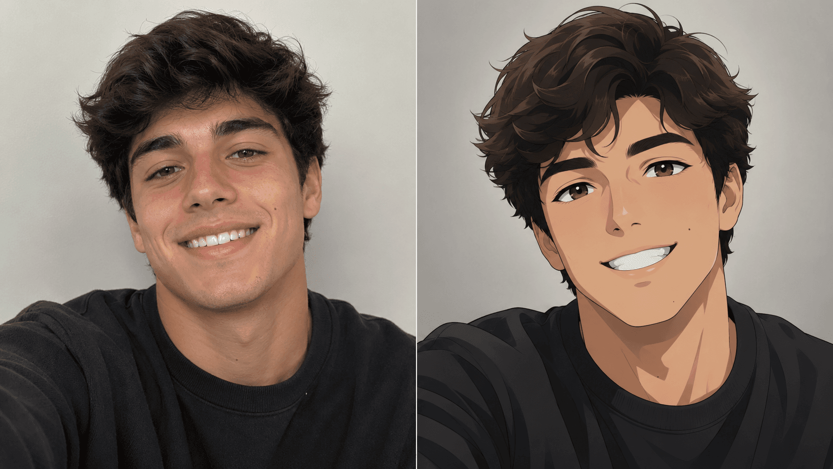 Before and after: a casual selfie becomes an anime portrait that keeps the likeness